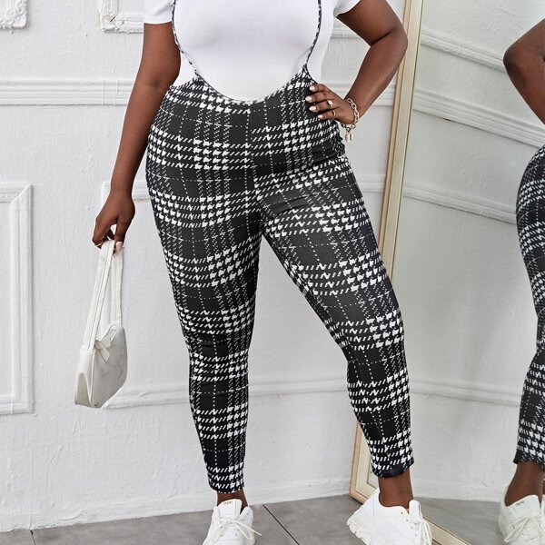 

Plus Houndstooth Crisscross Jumpsuit, Black and white