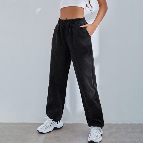 

Elastic Waist Cord Pants, Dark grey