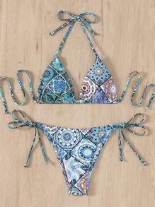 SHEIN Swim Summer Beach Mandala Bikini Set Triangle Bra & Thong Bottom 2 Piece Western Bathing Suit - Multicolor - View 6