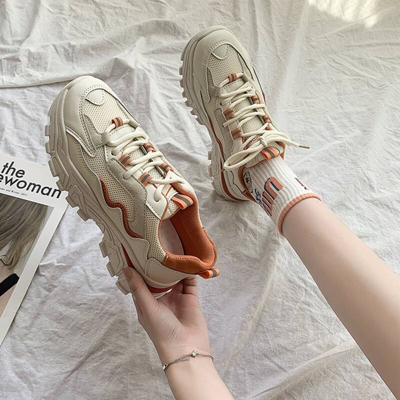 

Lace-up Front Breathable Chunky Sneakers, Orange