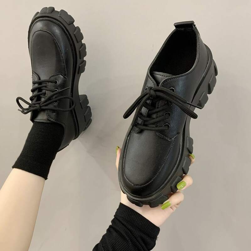 

Lace-up Front Flatform Loafers, Black