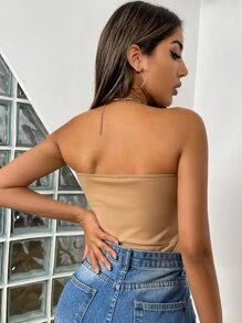 SHEIN SXY Solid V Bra Bodysuit - Brown - View 2