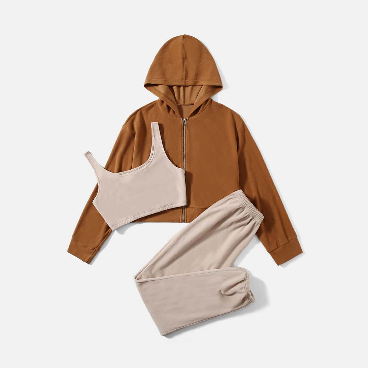 

Solid Zip Up Hoodie & Tank Top & Pants, Multicolor