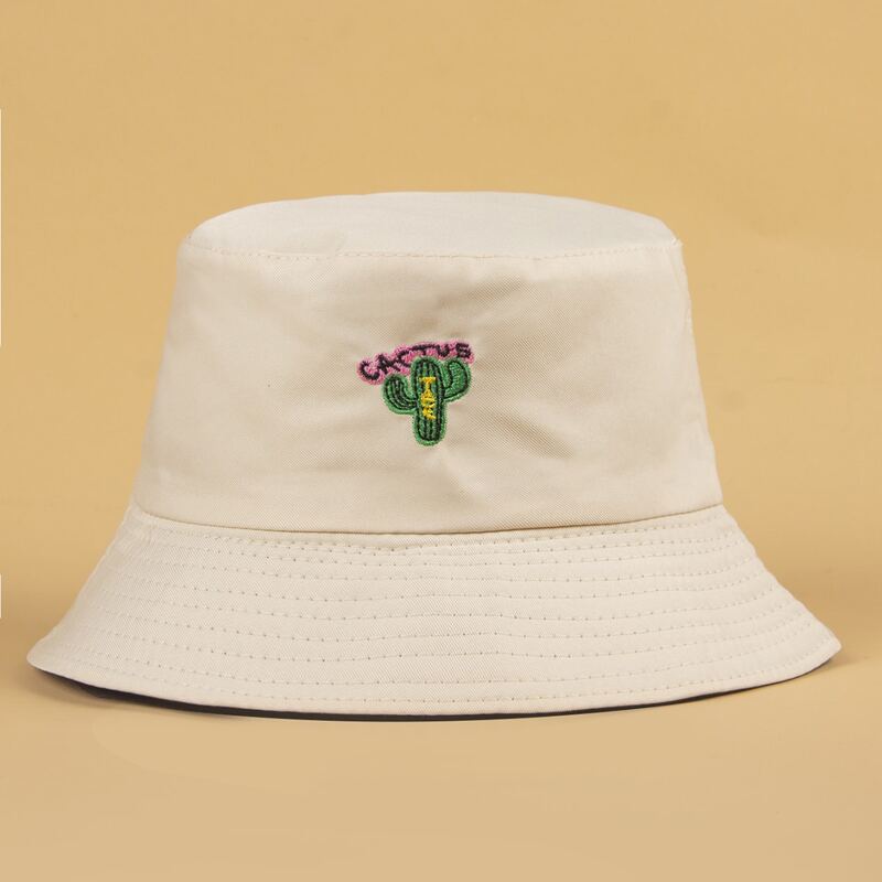 

Cactus Embroidery Bucket Hat, Beige