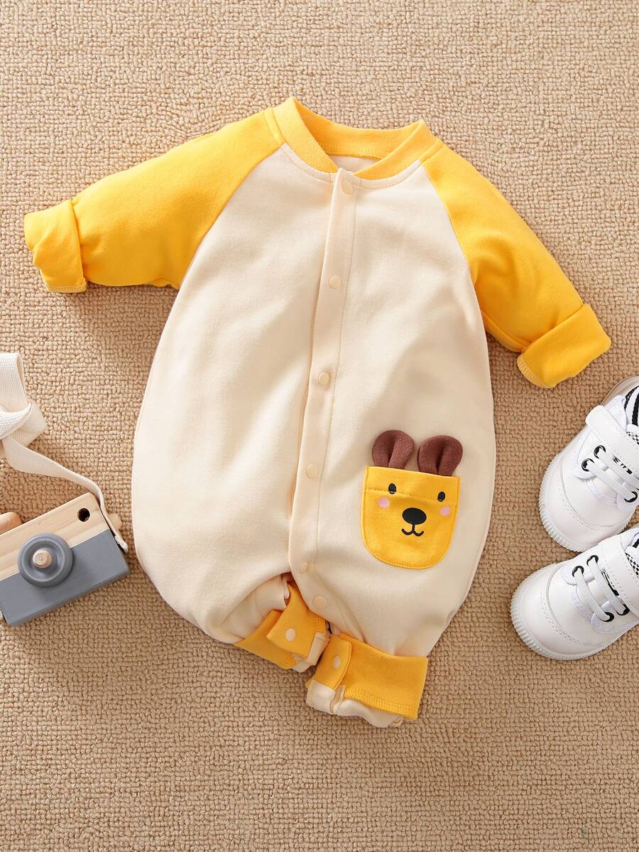 Yierying Bebé niño Jumpsuit con estampado de dibujos animados y letra con botón - Multicolor - Ver 1