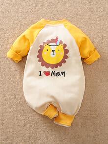 Yierying Bebé niño Jumpsuit con estampado de dibujos animados y letra con botón - Multicolor - Ver 2