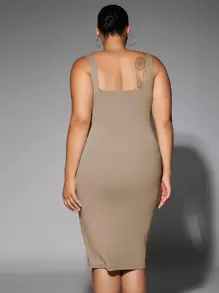 Silquee Đầm Lộ Lưng màu trơn Thanh lịch - Màu Khaki - Xem 6