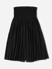 Plus Shirred Bodice Bandeau Dress - Black - View 3