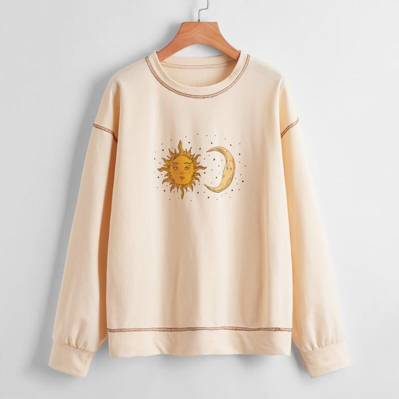 

Sun & Moon Print Sweatshirt, Apricot