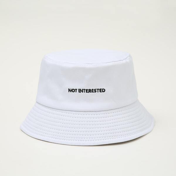 

Letter Embroidered Bucket Hat, White