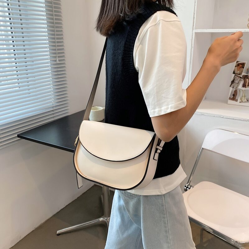 

Two Tone Flap Saddle Bag, Beige
