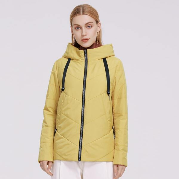 

Zipper Up Hooded Winter Coat, Yellow