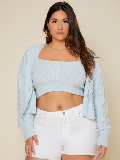 Plus Cable Knit Top & Cardigan