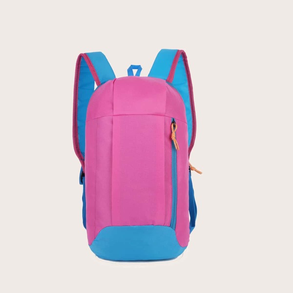 

Two Tone Zipper Front Backpack, Hot pink
