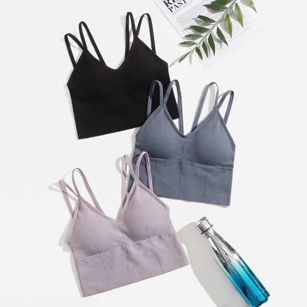 

3pcs Medium Support Seamless Sports Bra, Multicolor