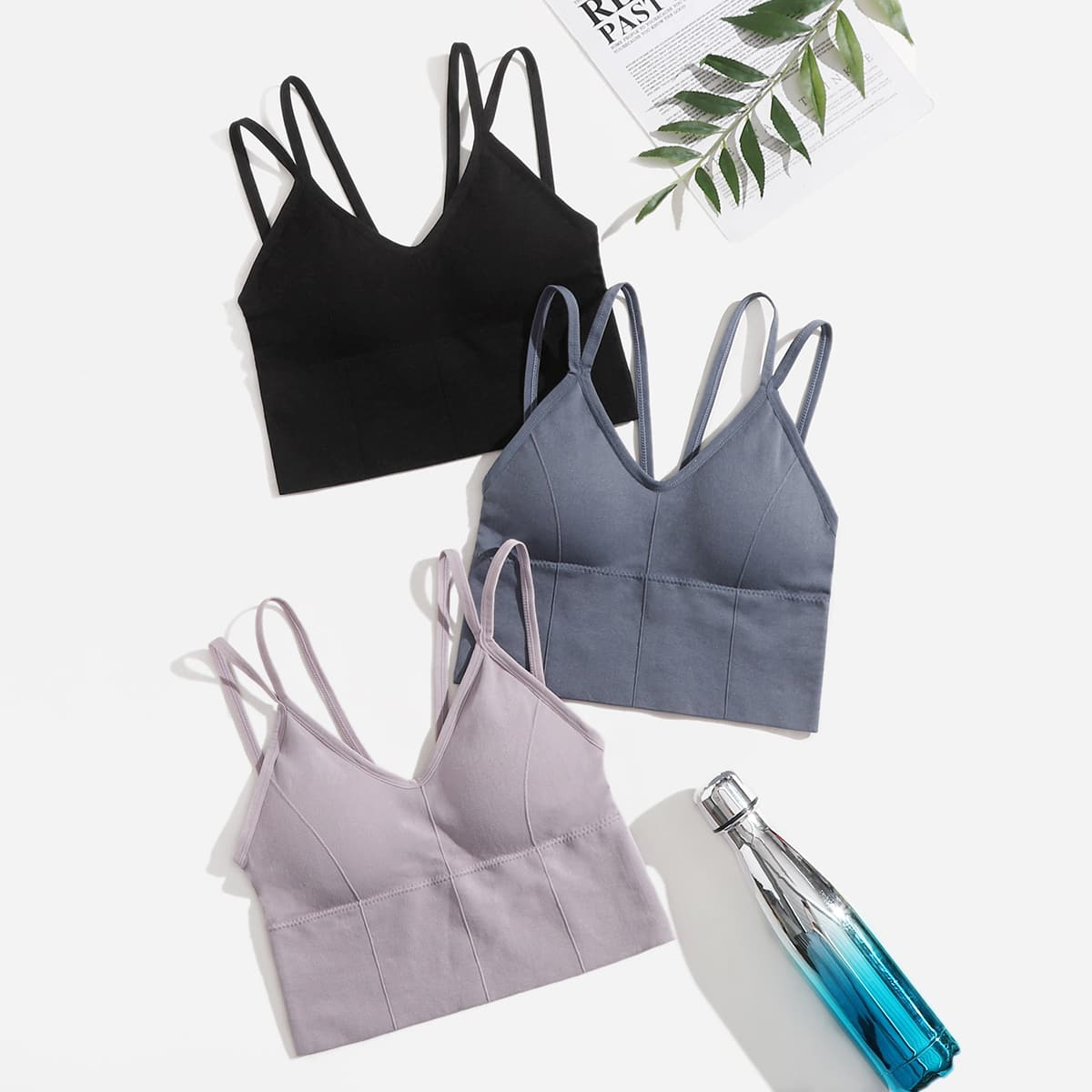 

3pcs Medium Support Seamless Sports Bra, Multicolor