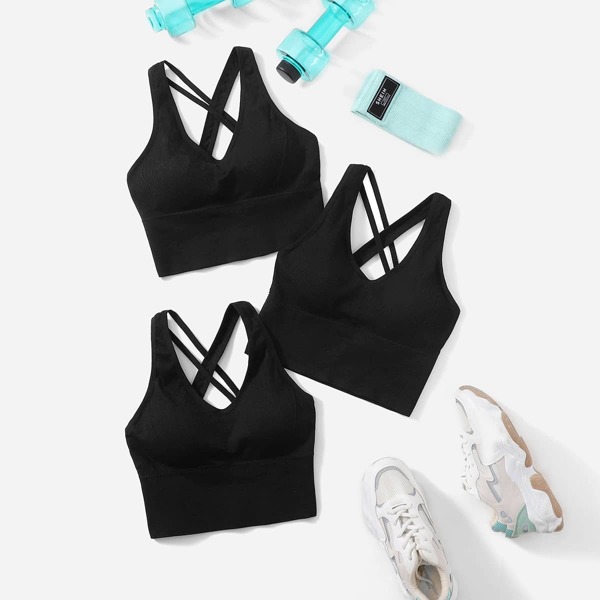 

3pcs High Support Seamless Sports Bras, Black
