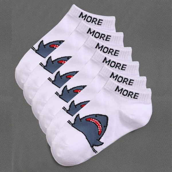 

6pairs Men Letter Graphic Ankle Socks, White