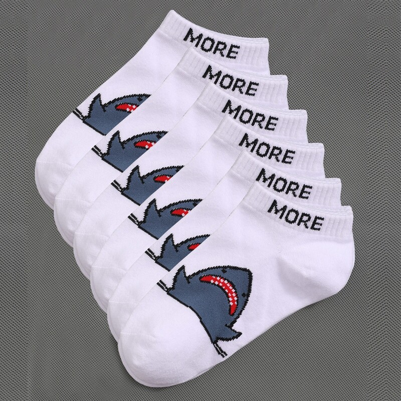 

6pairs Guys Letter Graphic Ankle Socks, White