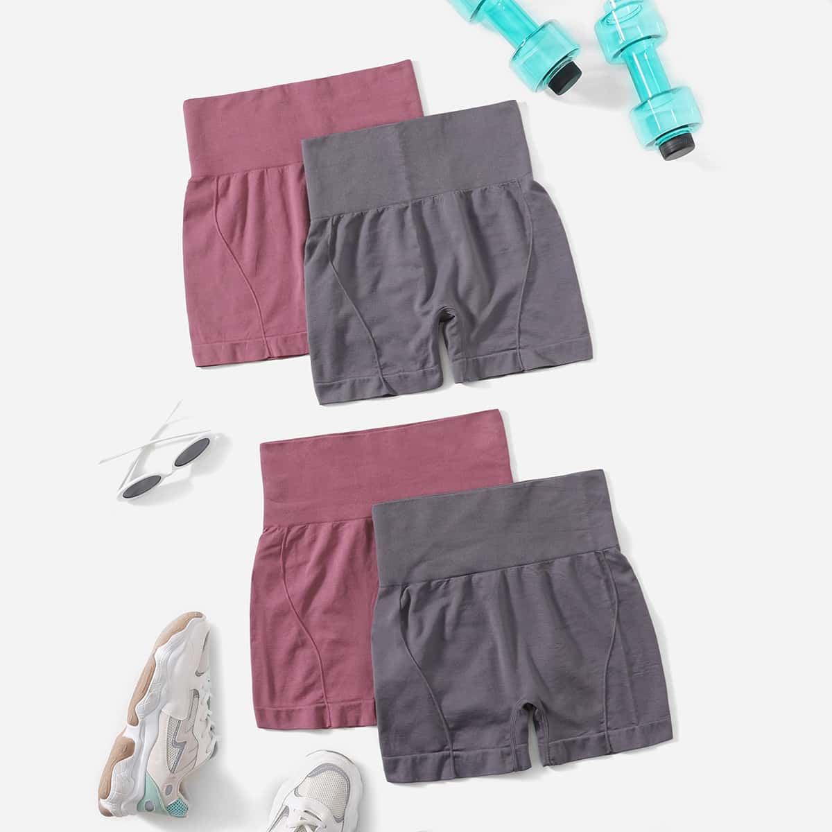 

4pcs Wide Waistband Seamless Sports Shorts, Multicolor