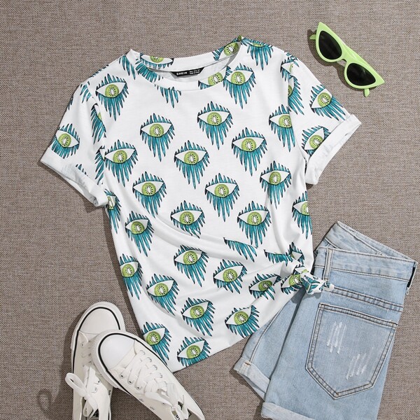 

Plus All Over Eye Print Tee, White