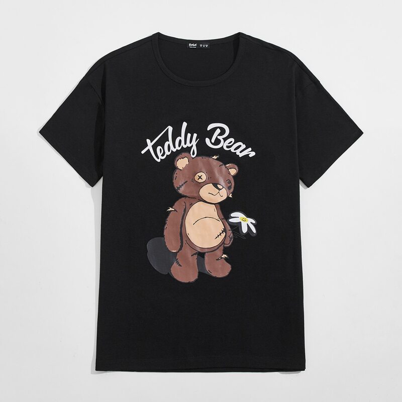 

Guys Bear & Letter Graphic Tee, Black