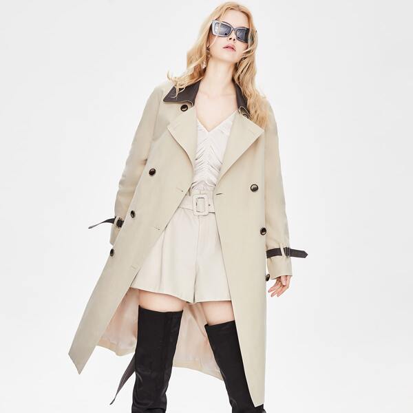 

Knot Cuff Double Breasted Front Trench Coat, Beige