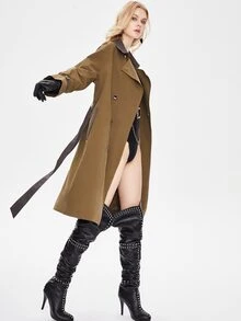 JAZZEVAR Gabardina de cuello con solapa con cinturón - Verde militar - Ver 3