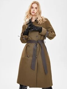 JAZZEVAR Gabardina de cuello con solapa con cinturón - Verde militar - Ver 6