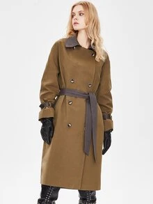 JAZZEVAR Gabardina de cuello con solapa con cinturón - Verde militar - Ver 7