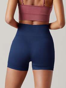 Shorts deportivos inconsútil transpirable - Azul Marino - Ver 2