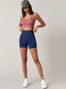 Shorts deportivos inconsútil transpirable - Azul Marino - Ver 4