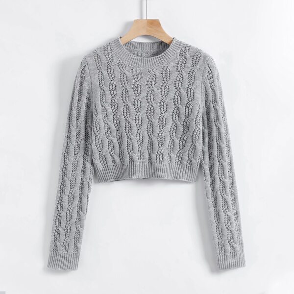 

Cable Knit Crop Sweater, Light grey