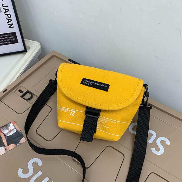 

Men Letter Patch Flap Crossbody Bag, Yellow