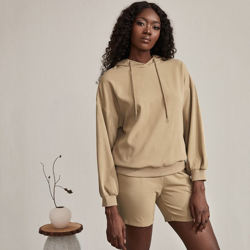 

Solid Drop Shoulder Hoodie, Khaki