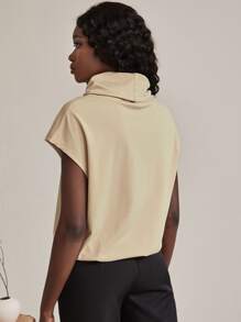 SHEIN Unity 堆堆領鬆緊邊T恤 - 卡其色 - 查看 2