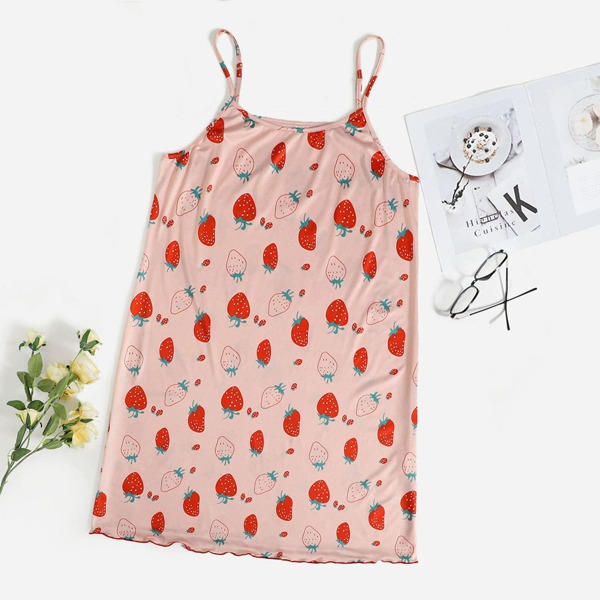 

Plus Allover Strawberry Print Night Dress, Pink