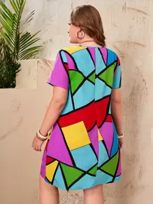 SHEIN LUNE Plus Geo Print Tunic Dress For Summer - Multicolor - View 2
