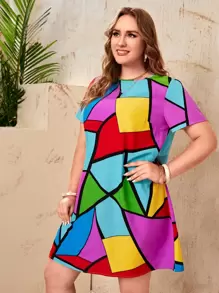 SHEIN LUNE Plus Geo Print Tunic Dress For Summer - Multicolor - View 3