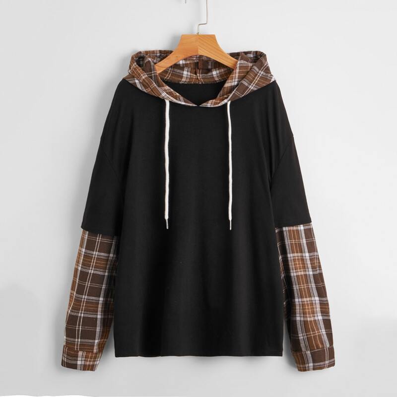 

2 In 1 Tartan Drawstring Hoodie, Multicolor