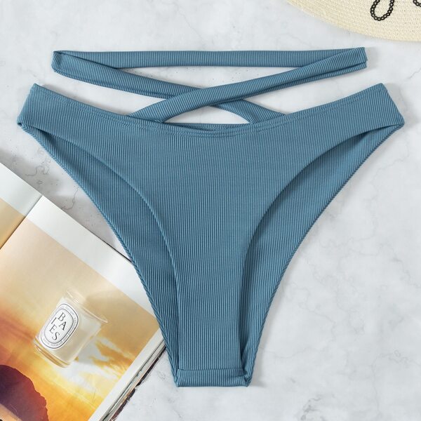 

Rib Crisscross Bikini Bottom, Dusty blue