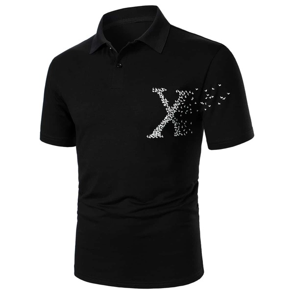 

Men Pigeon Print Polo Shirt, Black