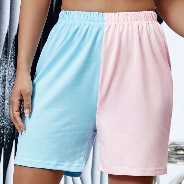 

Two Tone Elastic Waist Shorts, Multicolor