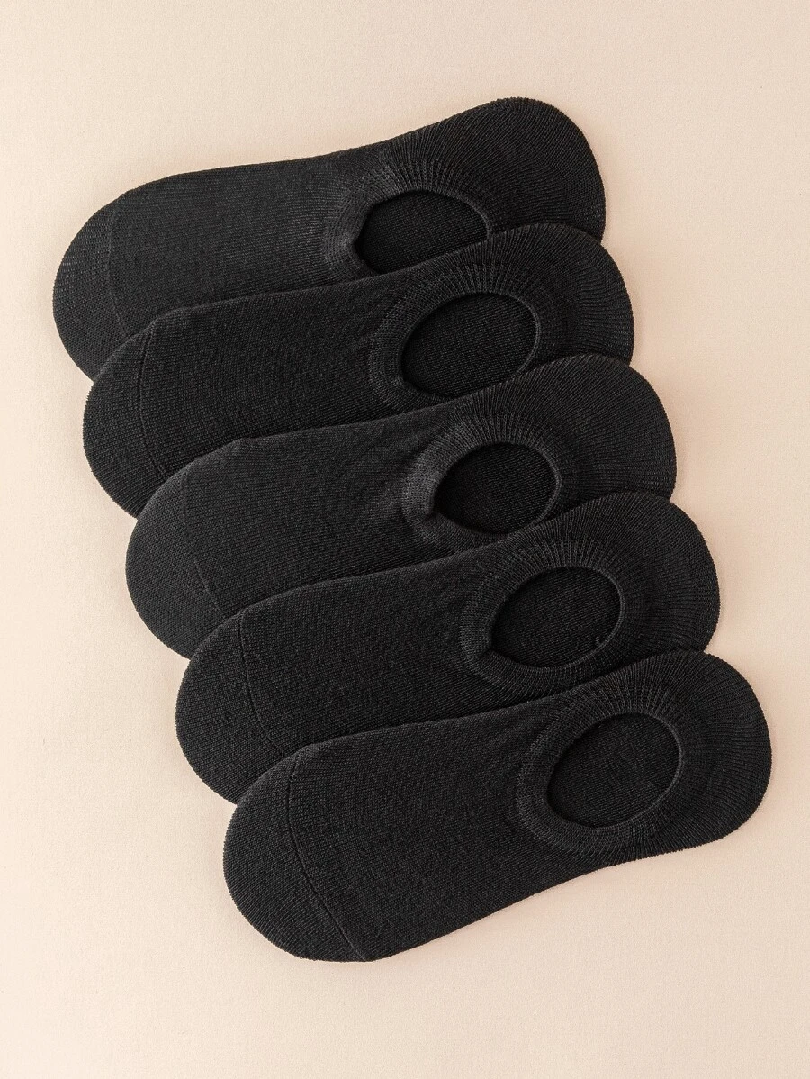 5pairs Solid Short Socks - Black - View 1