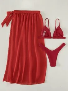 3packs Micro Triangle Bikini Set & Mesh Cover Up
