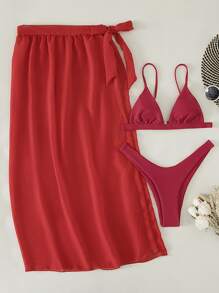 3packs Micro Triangle Bikini Set & Mesh Cover Up