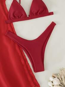 3packs Micro Triangle Bikini Set & Mesh Cover Up