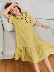 SHEIN Niñas Vestido de dormir con botón delantero fruncido