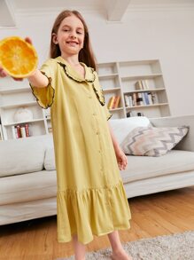 SHEIN Niñas Vestido de dormir con botón delantero fruncido