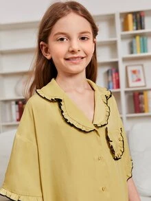 SHEIN Niñas Vestido de dormir con botón delantero fruncido